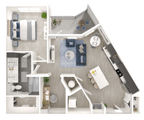 Floor plan for 1 bed, 1 bath, 854 sqft